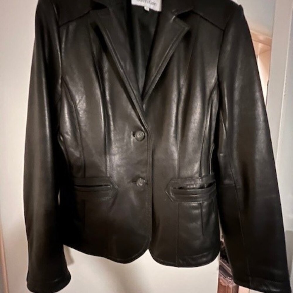 Calvin Klein Black Leather Jacket - Size S